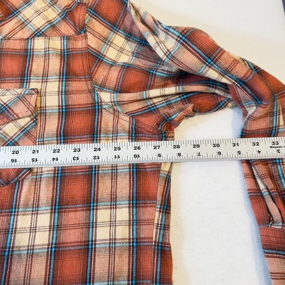 Wrangler Wrancher Flannel Shirt Men's XXL Pearl Snap Button Brick-Red Plaid West - Picture 10 of 12